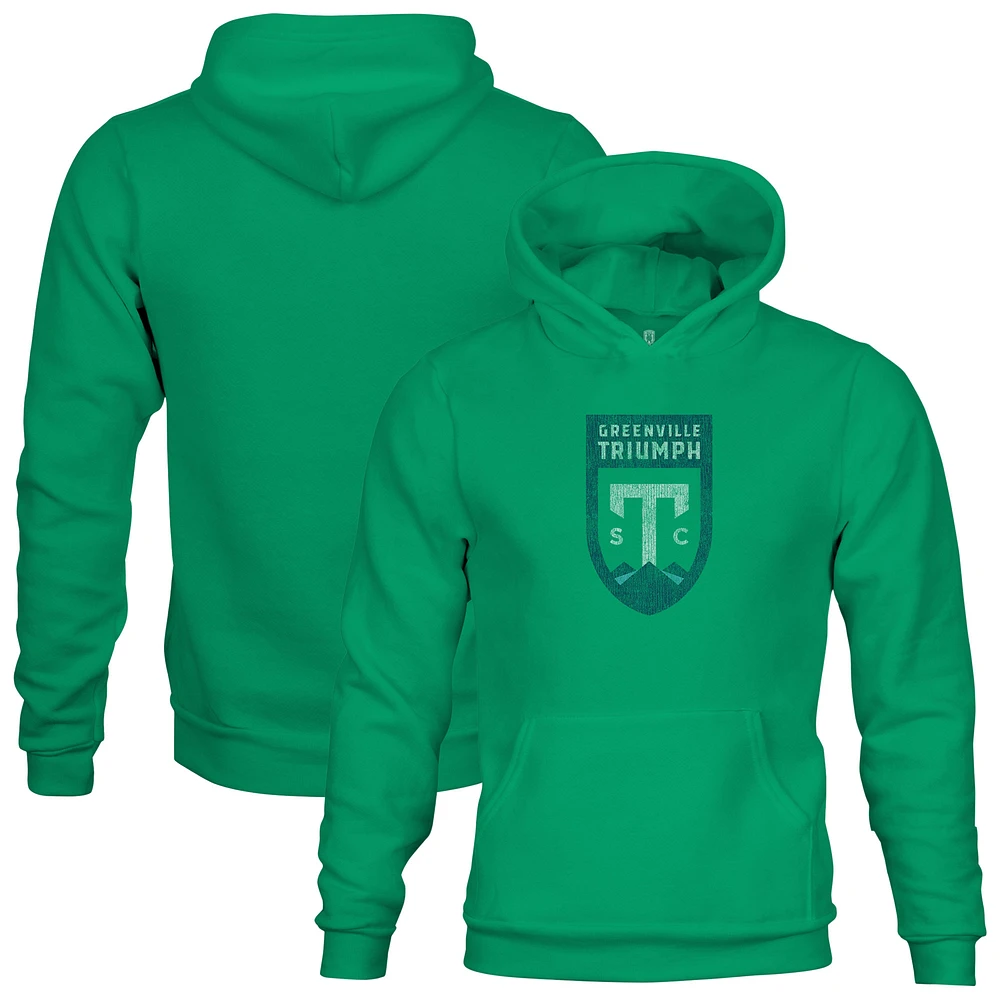 Youth 1863FC Green Greenville Triumph Color Badge Fleece Pullover Hoodie