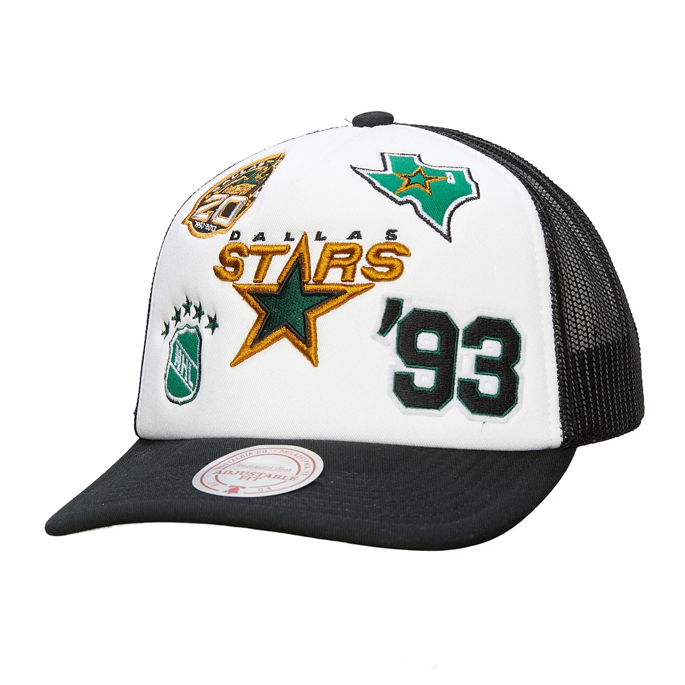 Men's Mitchell & Ness White/Black Dallas Stars Gridlock Trucker Adjustable Hat