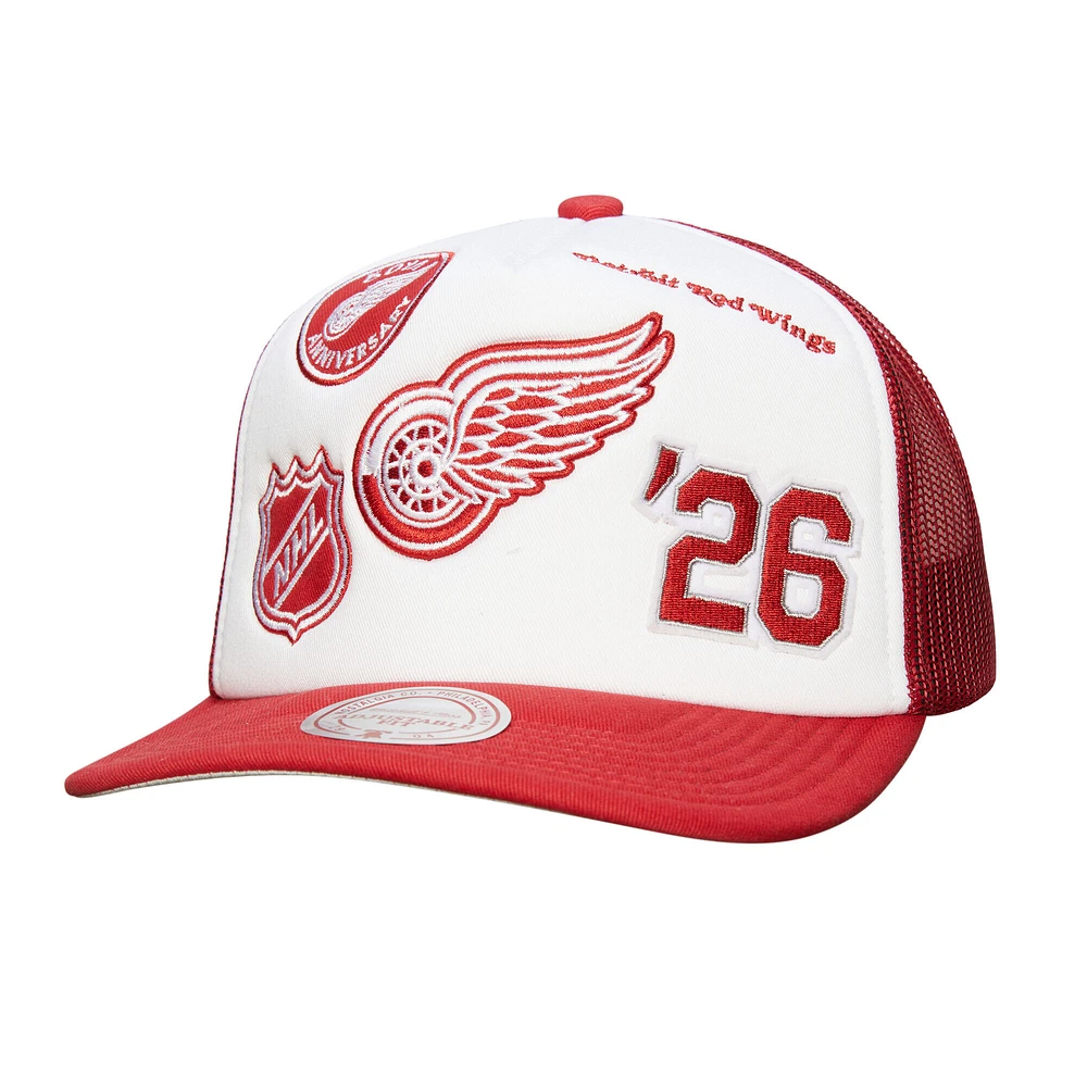 Men's Mitchell & Ness White/Red Detroit Red Wings Gridlock Trucker Adjustable Hat