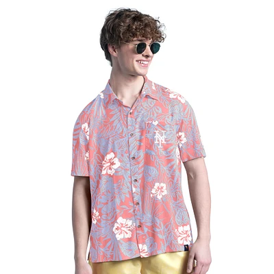Men's Margaritaville Coral New York Mets Palm Shade Party Button-Up Shirt