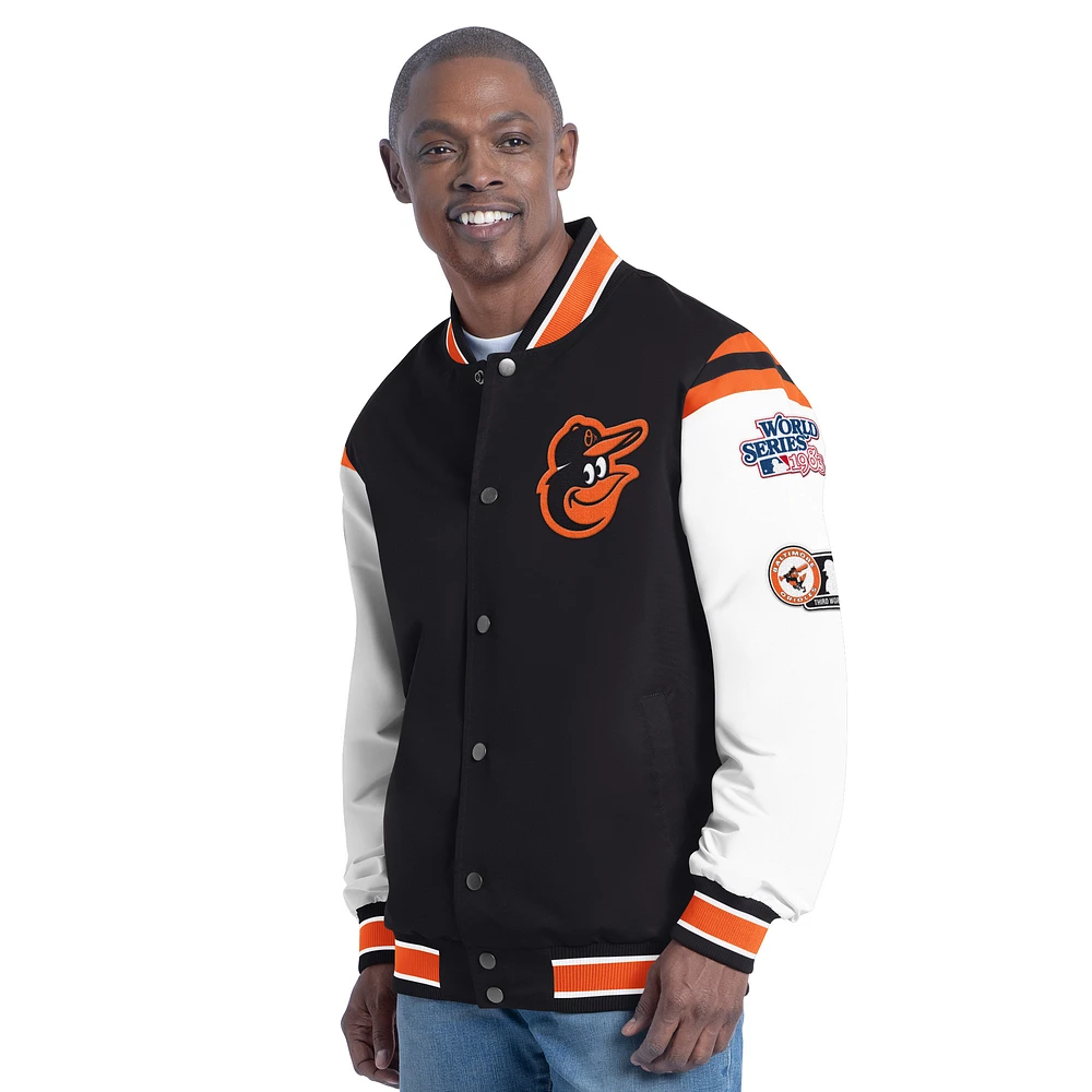 Men's G-III Sports by Carl Banks Orange Baltimore Orioles Recruit Commemorative Full-Snap Varsity Jacket