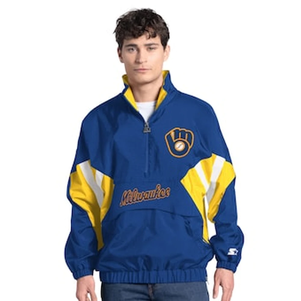 Men's Starter Royal Milwaukee Brewers Cooperstown Chief Half-Zip Pullover