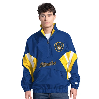 Men's Starter Royal Milwaukee Brewers Cooperstown Chief Half-Zip Pullover