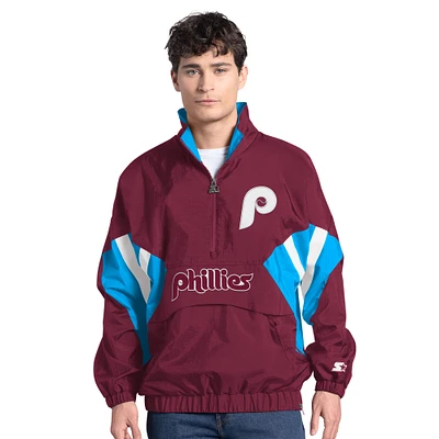 Men's Starter Burgundy Philadelphia Phillies Cooperstown Chief Half-Zip Pullover