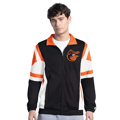 Men's Starter Black/Orange Baltimore Orioles Contender Tricot Full-Zip Track Jacket