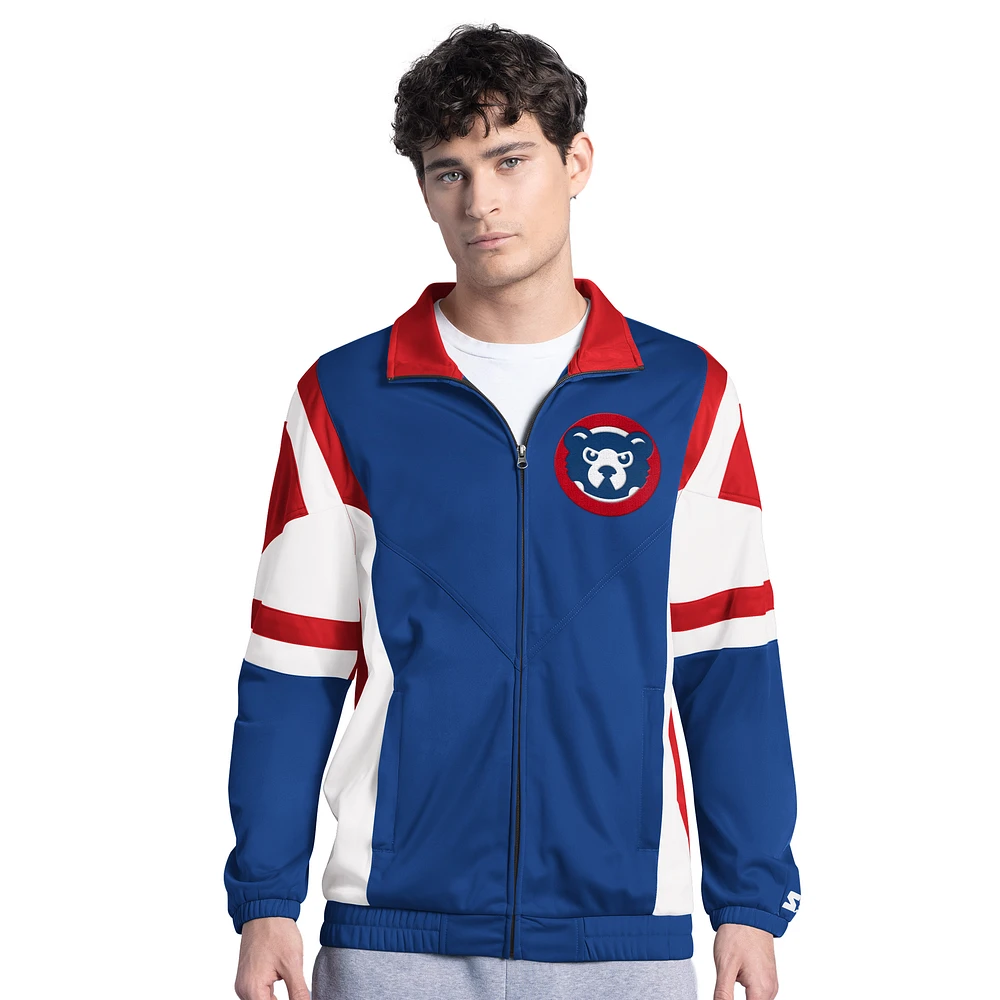 Men's Starter Royal/Red Chicago Cubs Contender Tricot Full-Zip Track Jacket