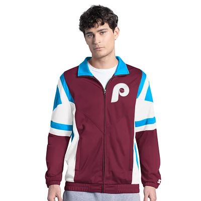 Men's Starter Burgundy/Light Blue Philadelphia Phillies Contender Tricot Full-Zip Track Jacket