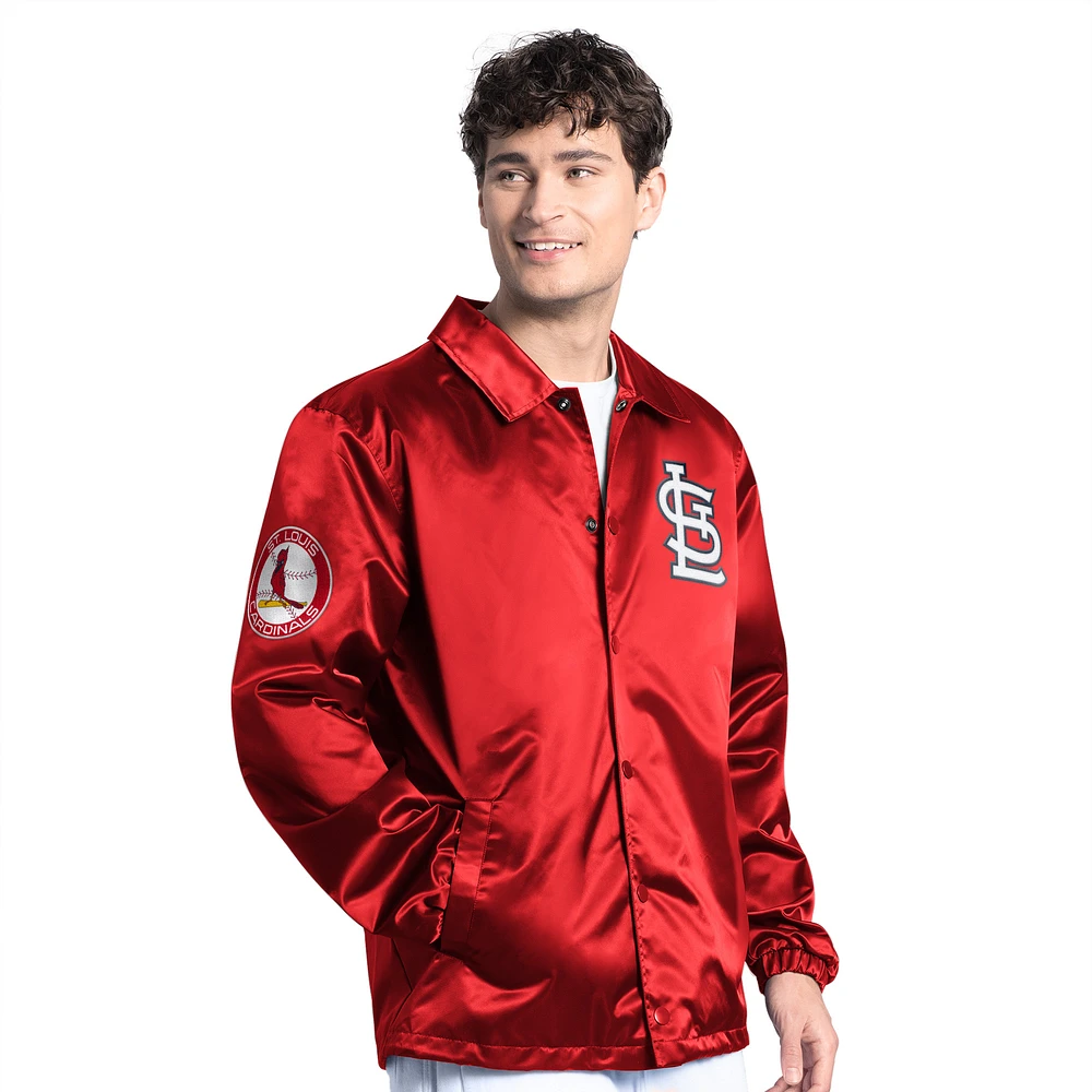 Men's Starter Red St. Louis Cardinals Cooperstown Collection Point Man Full-Snap Coaches Jacket