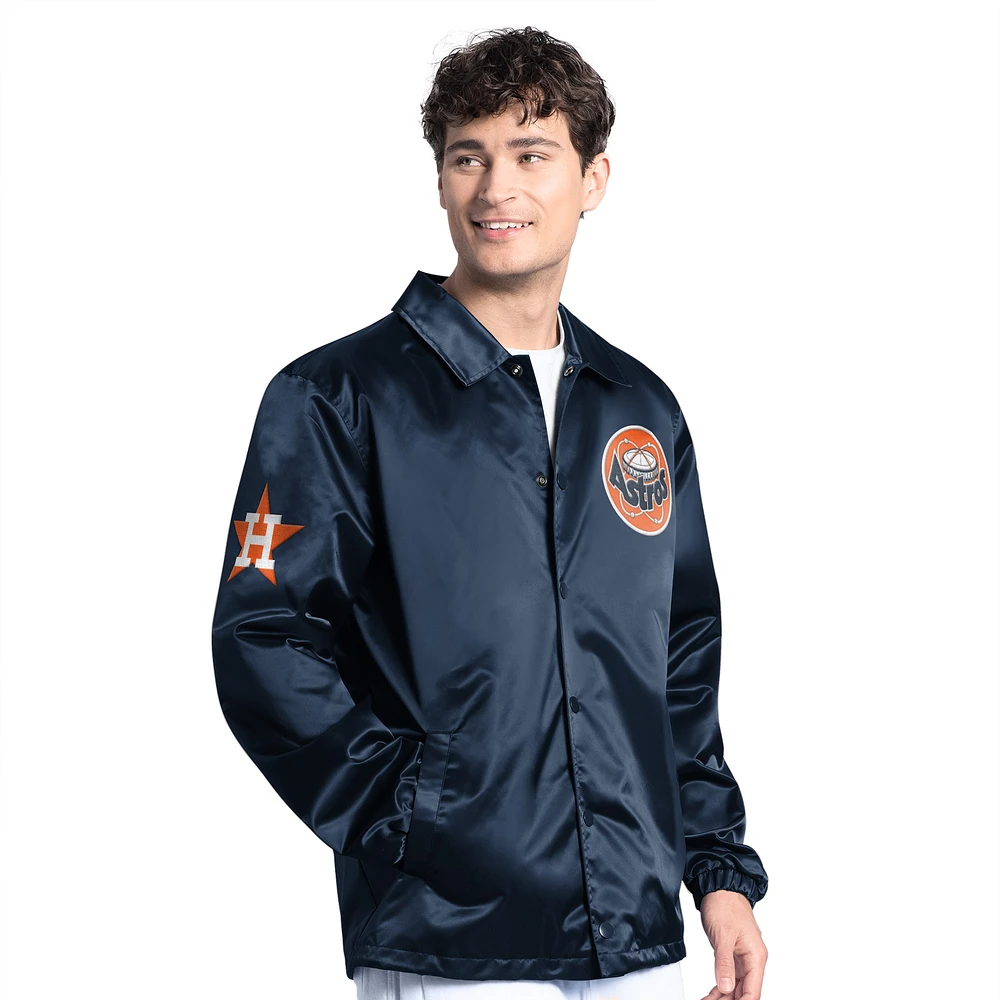 Men's Starter Navy Houston Astros Cooperstown Collection Point Man Full-Snap Coaches Jacket