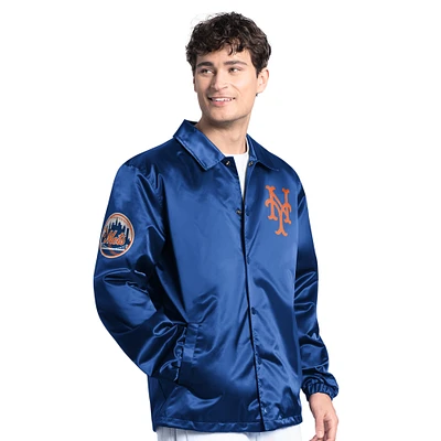 Men's Starter Royal New York Mets Cooperstown Collection Point Man Full-Snap Coaches Jacket