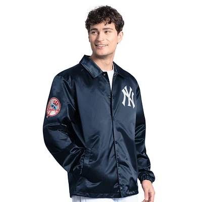 Men's Starter Navy New York Yankees Cooperstown Collection Point Man Full-Snap Coaches Jacket