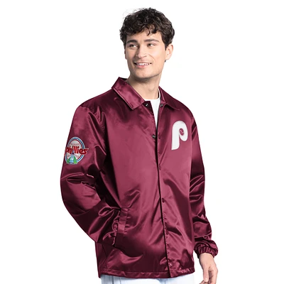 Men's Starter Burgundy Philadelphia Phillies Cooperstown Collection Point Man Full-Snap Coaches Jacket