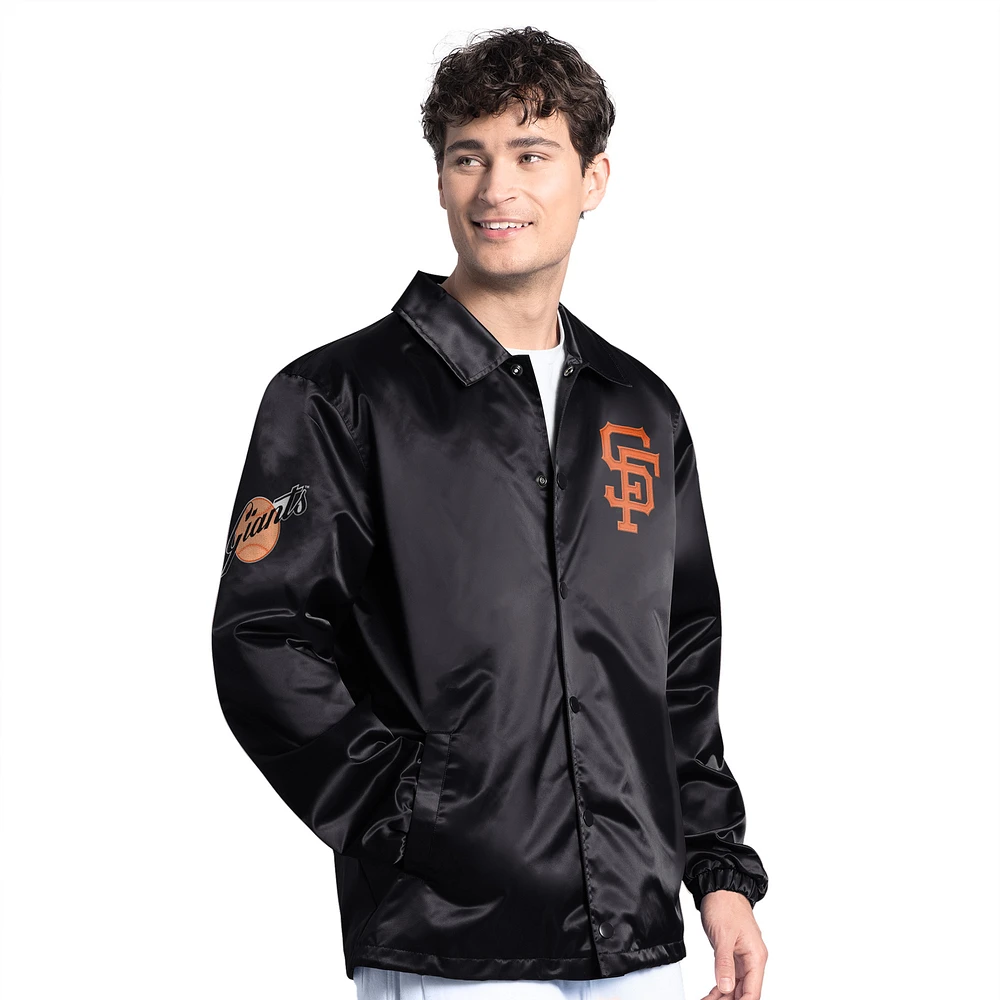 Men's Starter Black San Francisco Giants Cooperstown Collection Point Man Full-Snap Coaches Jacket