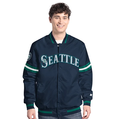 Men's Starter Navy Seattle Mariners Scout Full-Snap Varsity Jacket