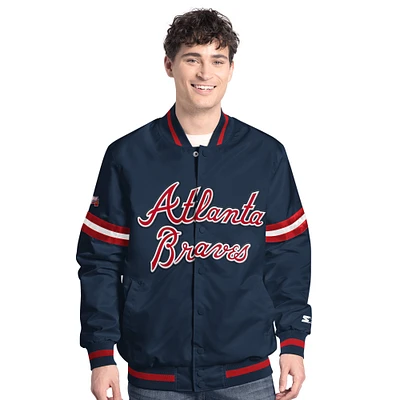 Men's Starter Navy Atlanta Braves Scout Full-Snap Varsity Jacket