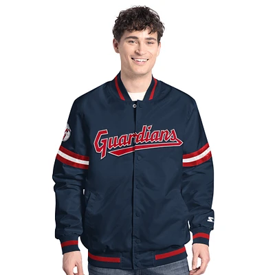 Men's Starter Navy Cleveland Guardians Scout Full-Snap Varsity Jacket