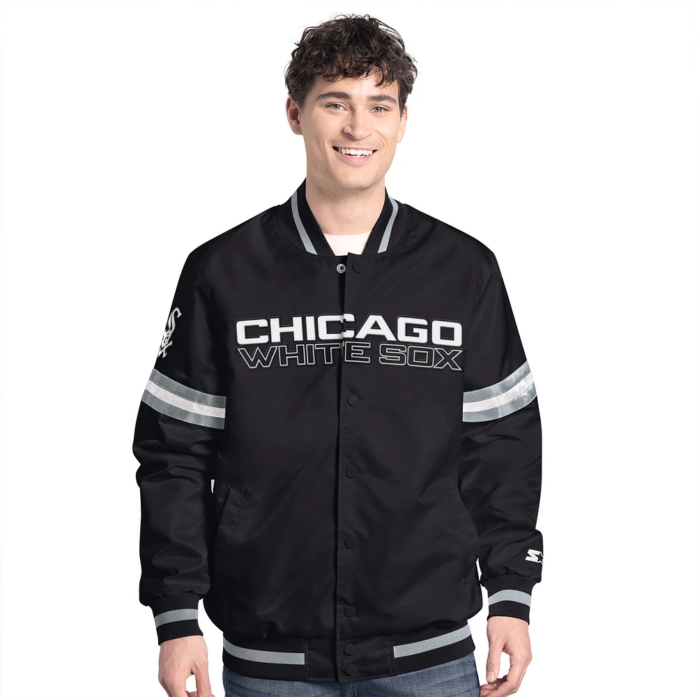 Men's Starter Black Chicago White Sox Scout Full-Snap Varsity Jacket