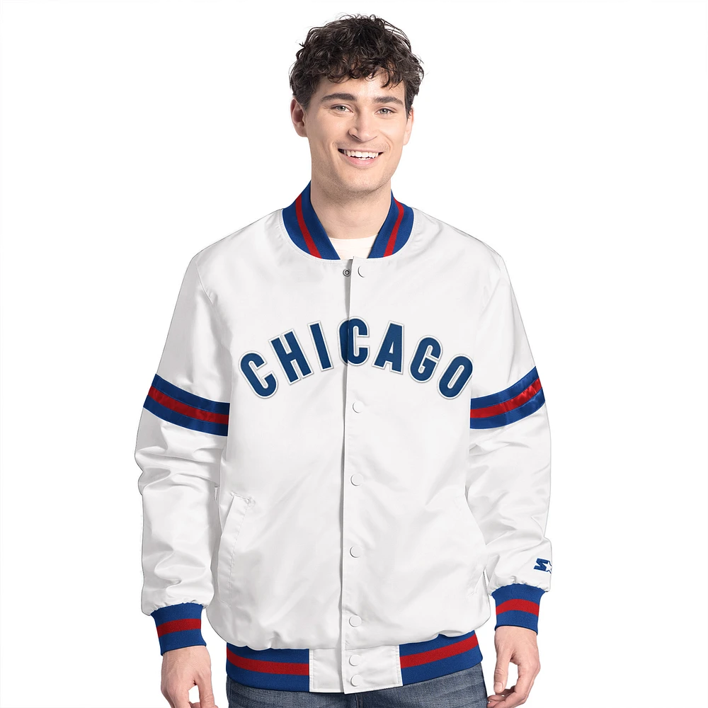 Men's Starter White Chicago Cubs Cooperstown Scout Full-Snap Varsity Jacket