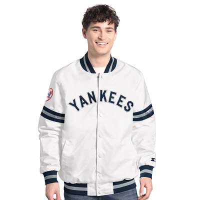 Men's Starter White New York Yankees Cooperstown Scout Full-Snap Varsity Jacket