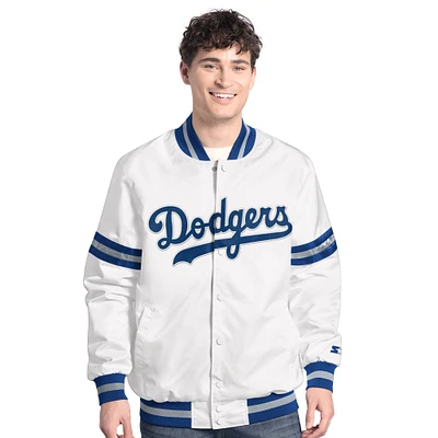 Men's Starter White Los Angeles Dodgers Cooperstown Scout Full-Snap Varsity Jacket