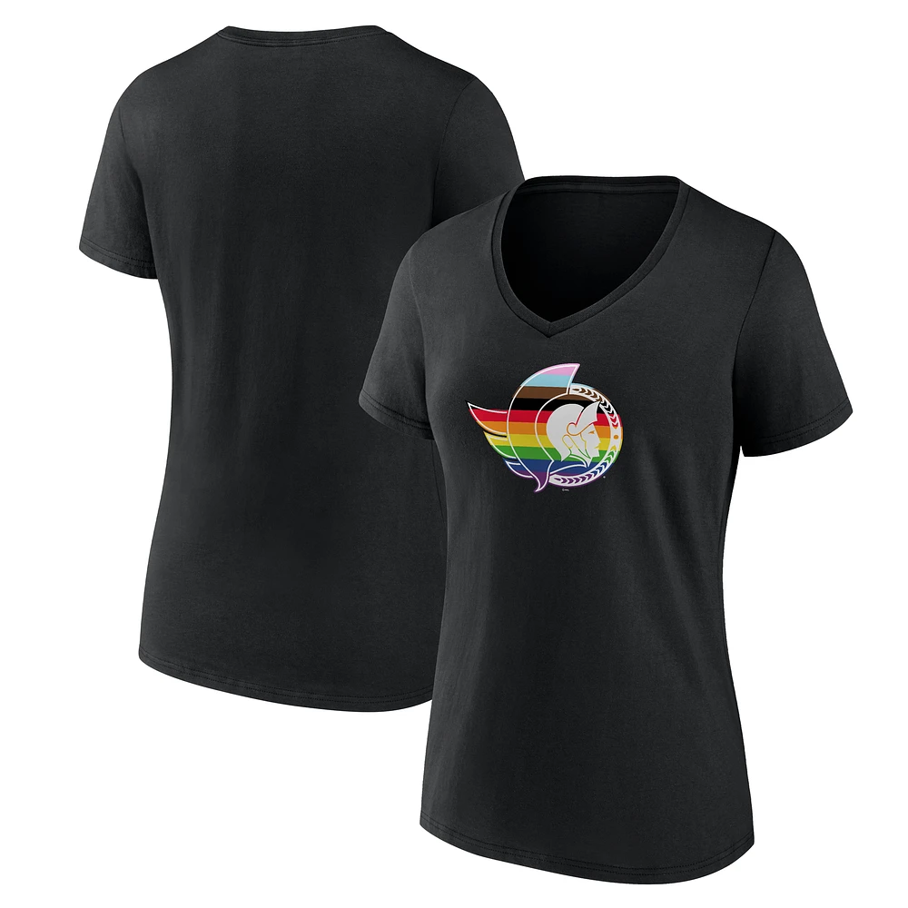 Women's Black Ottawa Senators NHL Pride V-Neck T-Shirt