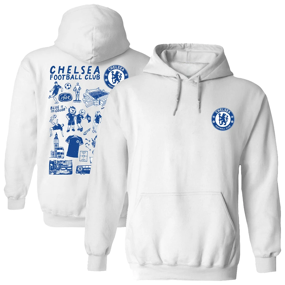 Women's Vive La Fete White Chelsea Impressions Artwork Pullover Hoodie
