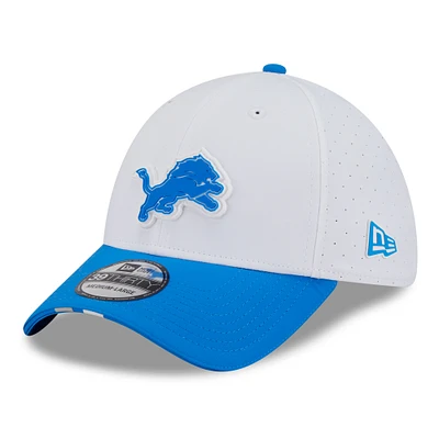 Men's New Era White/Blue Detroit Lions 2025 NFL Training Camp 39THIRTY Flex Hat