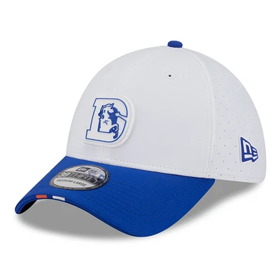 Men's New Era White/Blue Denver Broncos 2025 NFL Training Camp Throwback Logo 39THIRTY Flex Hat