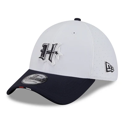 Men's New Era White/Navy Houston Texans 2025 NFL Training Camp 39THIRTY Flex Hat