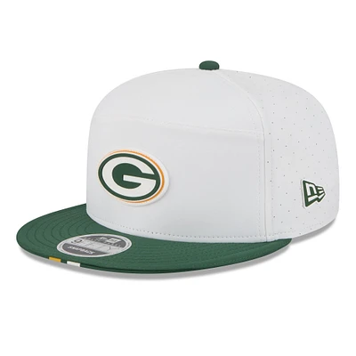 Men's New Era White/Green Green Bay Packers 2025 NFL Training Camp Split Panel 9FIFTY Snapback Hat