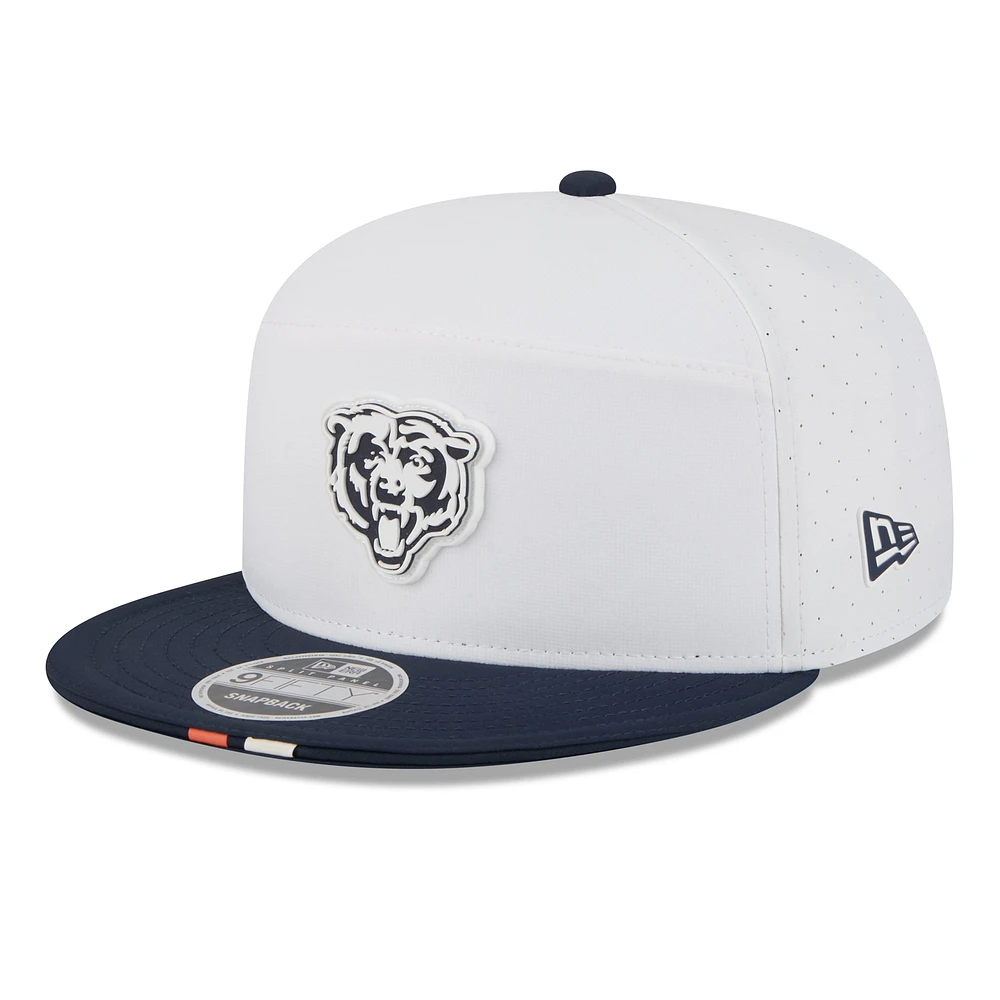 Men's New Era White/Navy Chicago Bears 2025 NFL Training Camp Split Panel 9FIFTY Snapback Hat