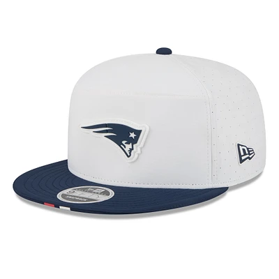 Men's New Era White/Navy New England Patriots 2025 NFL Training Camp Split Panel 9FIFTY Snapback Hat