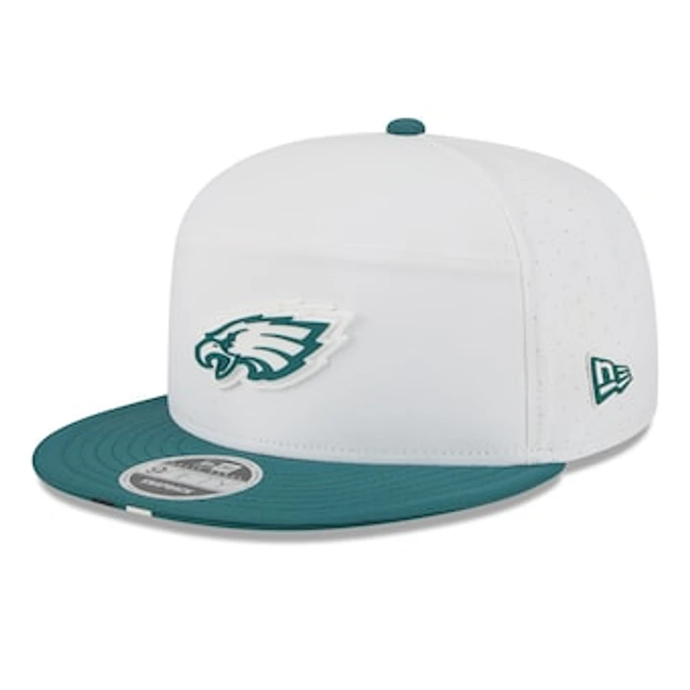 Men's New Era White/Midnight Green Philadelphia Eagles 2025 NFL Training Camp Split Panel 9FIFTY Snapback Hat