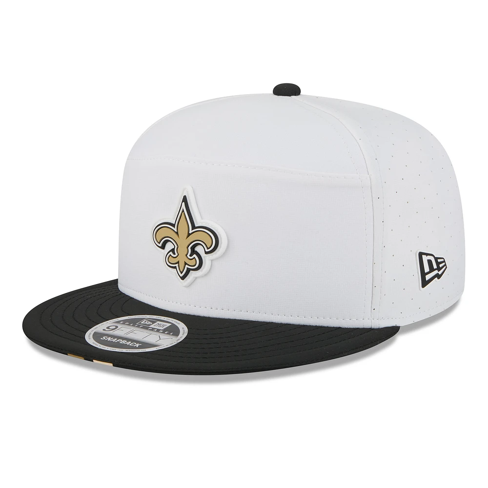 Men's New Era White/Black New Orleans Saints 2025 NFL Training Camp Split Panel 9FIFTY Snapback Hat