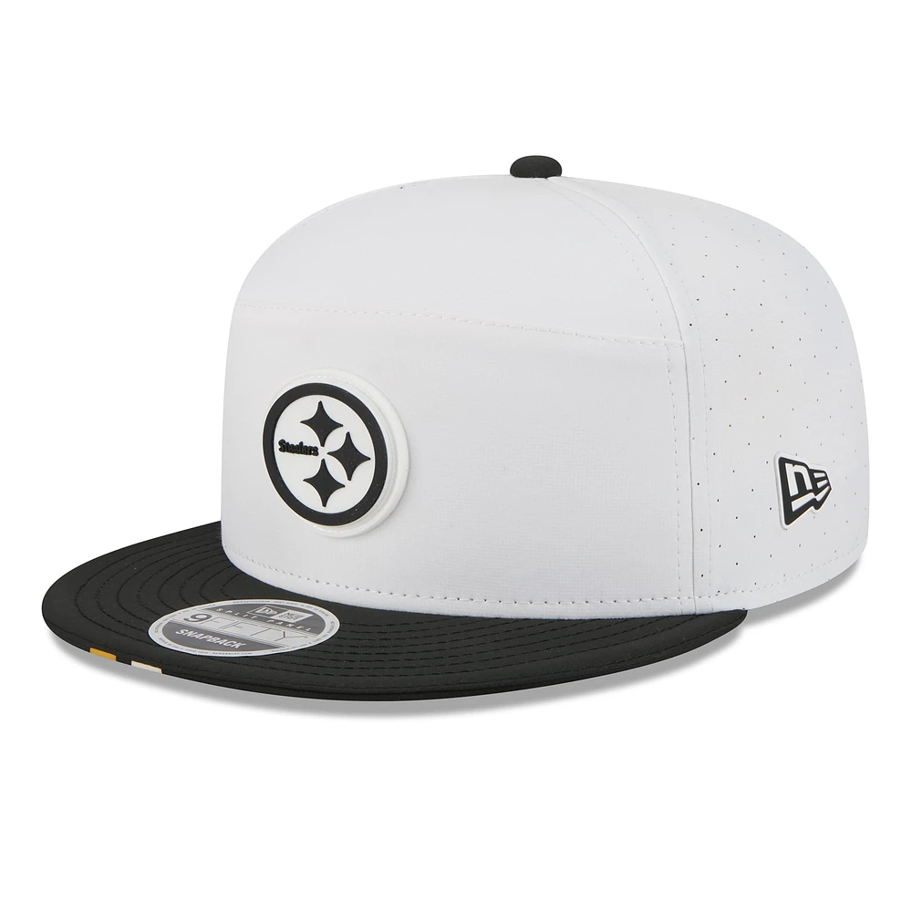 Men's New Era White/Black Pittsburgh Steelers 2025 NFL Training Camp Split Panel 9FIFTY Snapback Hat