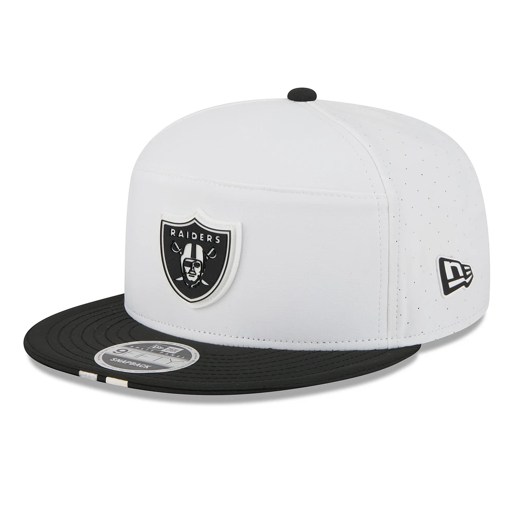 Men's New Era White/Black Las Vegas Raiders 2025 NFL Training Camp Split Panel 9FIFTY Snapback Hat