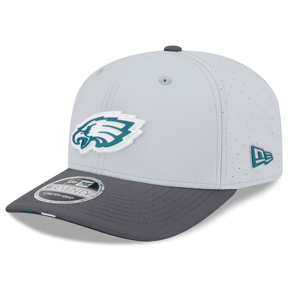 Men's New Era Gray/Graphite Philadelphia Eagles 2025 NFL Training Camp 9SEVENTY Adjustable Hat