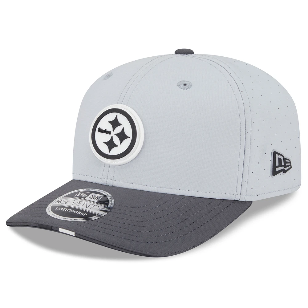 Men's New Era Gray/Graphite Pittsburgh Steelers 2025 NFL Training Camp 9SEVENTY Adjustable Hat