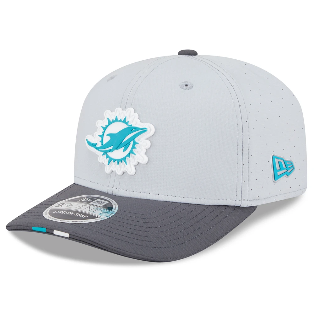 Men's New Era Gray/Graphite Miami Dolphins 2025 NFL Training Camp 9SEVENTY Adjustable Hat