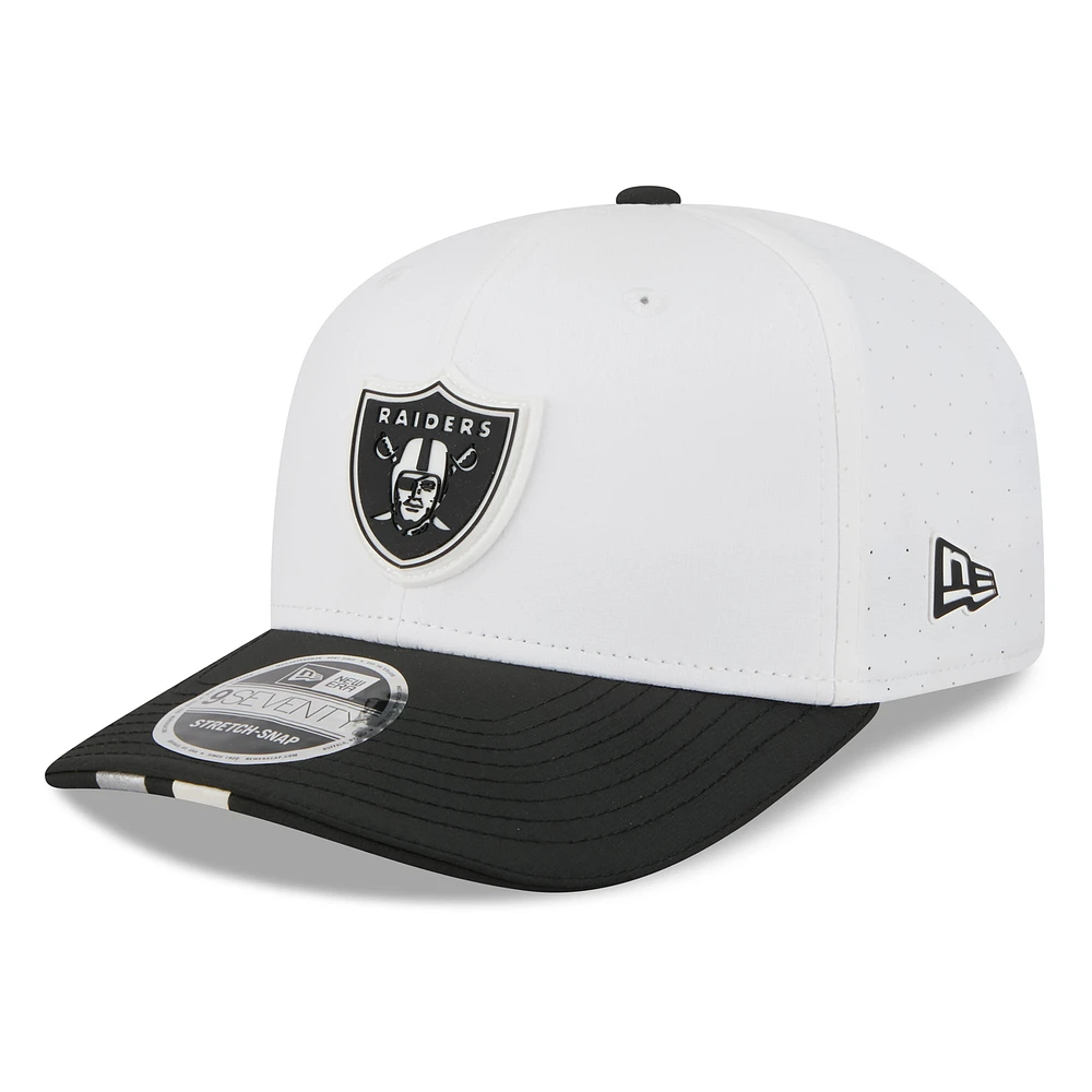 Men's New Era White/Black Las Vegas Raiders 2025 NFL Training Camp 9SEVENTY Adjustable Hat