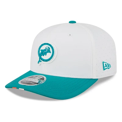 Men's New Era White/Aqua Miami Dolphins 2025 NFL Training Camp Throwback Logo 9SEVENTY Adjustable Hat