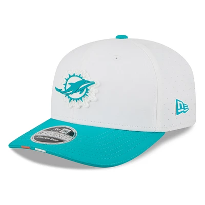 Men's New Era White/Aqua Miami Dolphins 2025 NFL Training Camp 9SEVENTY Adjustable Hat