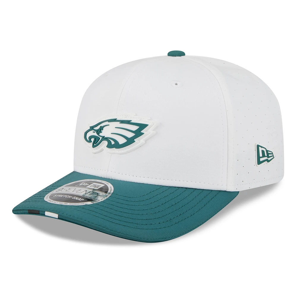 Men's New Era White/Midnight Green Philadelphia Eagles 2025 NFL Training Camp 9SEVENTY Adjustable Hat