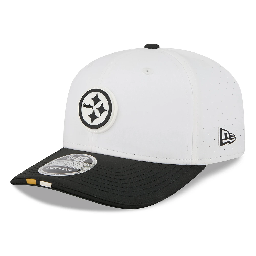 Men's New Era White/Black Pittsburgh Steelers 2025 NFL Training Camp 9SEVENTY Adjustable Hat