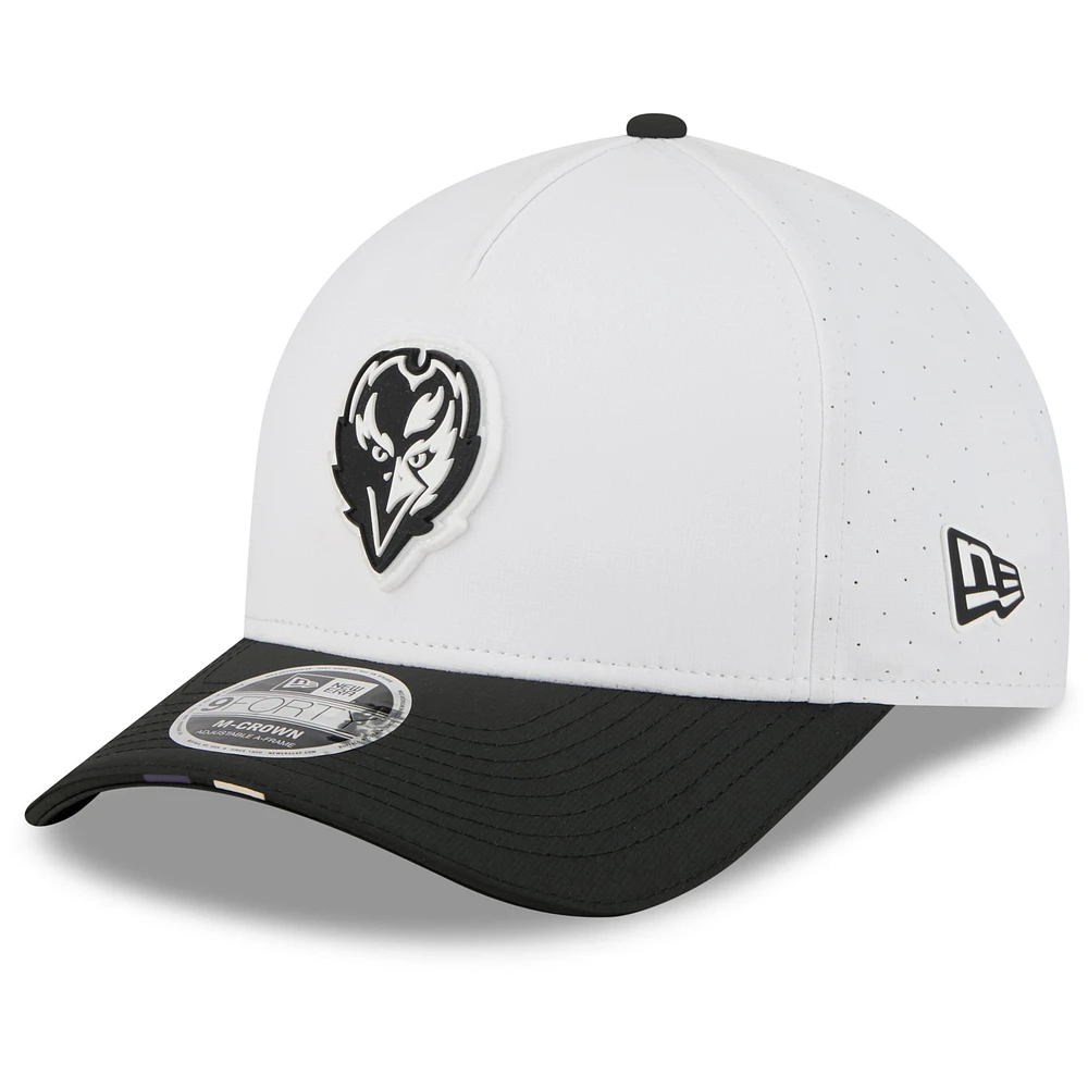 Men's New Era White/Black Baltimore Ravens 2025 NFL Training Camp A-Frame 9FORTY Adjustable Hat