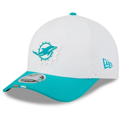 Men's New Era White/Aqua Miami Dolphins 2025 NFL Training Camp A-Frame 9FORTY Adjustable Hat