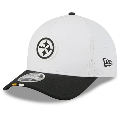 Men's New Era White/Black Pittsburgh Steelers 2025 NFL Training Camp A-Frame 9FORTY Adjustable Hat