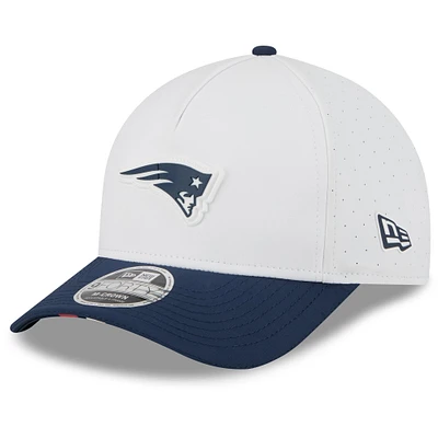 Men's New Era White/Navy New England Patriots 2025 NFL Training Camp A-Frame 9FORTY Adjustable Hat