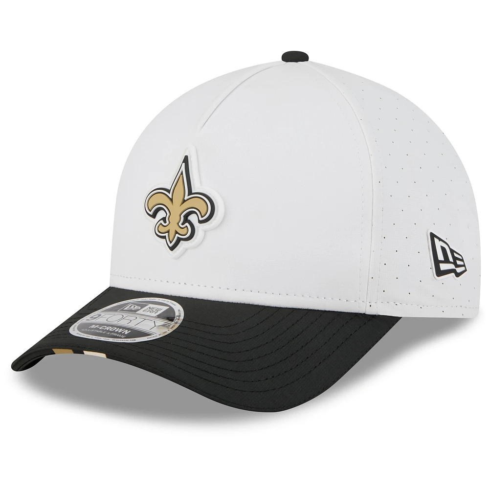 Men's New Era White/Black New Orleans Saints 2025 NFL Training Camp A-Frame 9FORTY Adjustable Hat