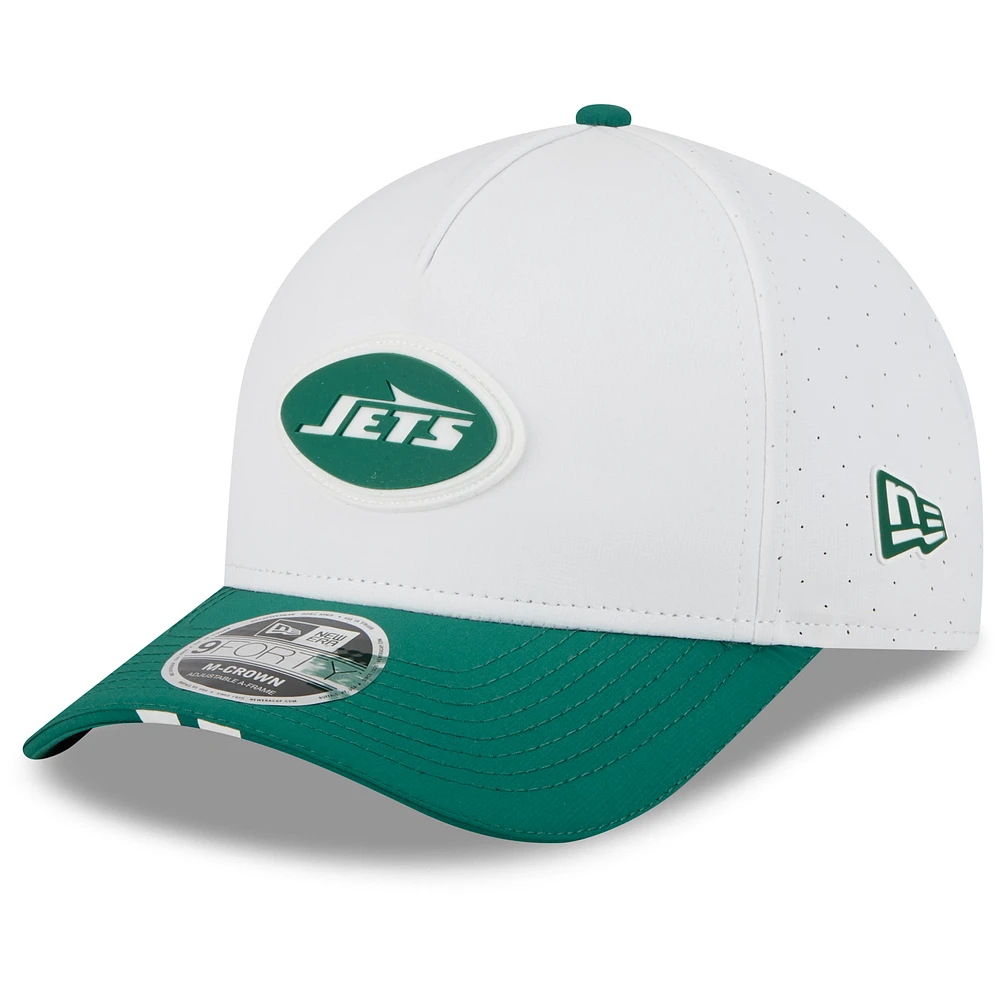 Men's New Era White/Green New York Jets 2025 NFL Training Camp A-Frame 9FORTY Adjustable Hat